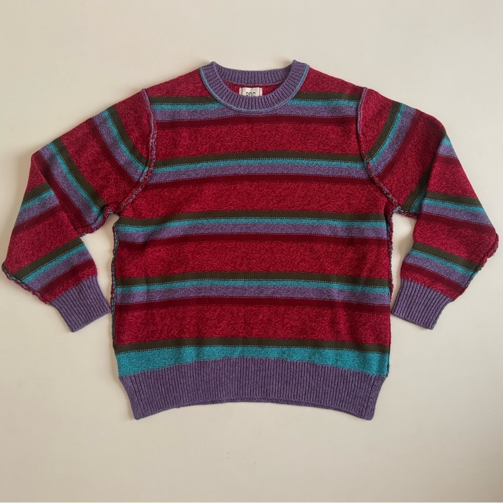 BDG Red and Purple Crewneck Sweater with Bold Stripes